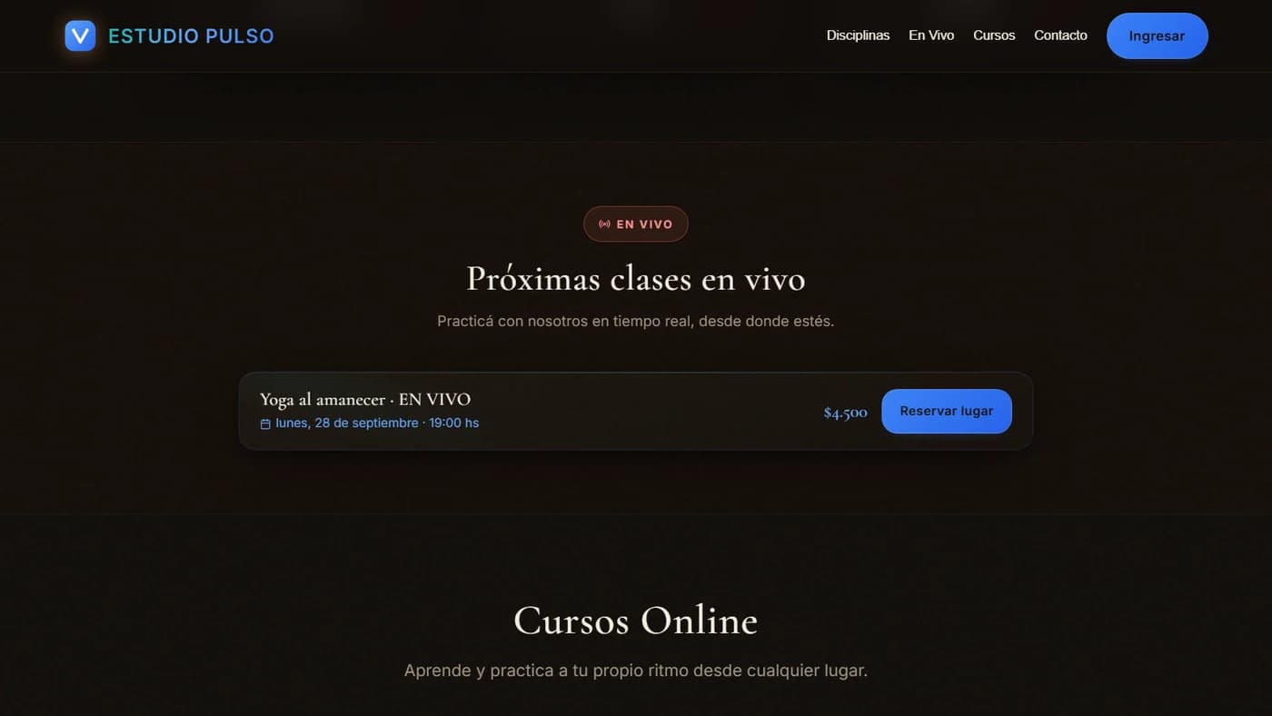 Próximas clases en vivo con reserva de lugar y precio