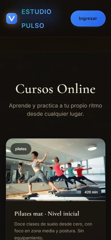 La página del estudio en el celular del alumno